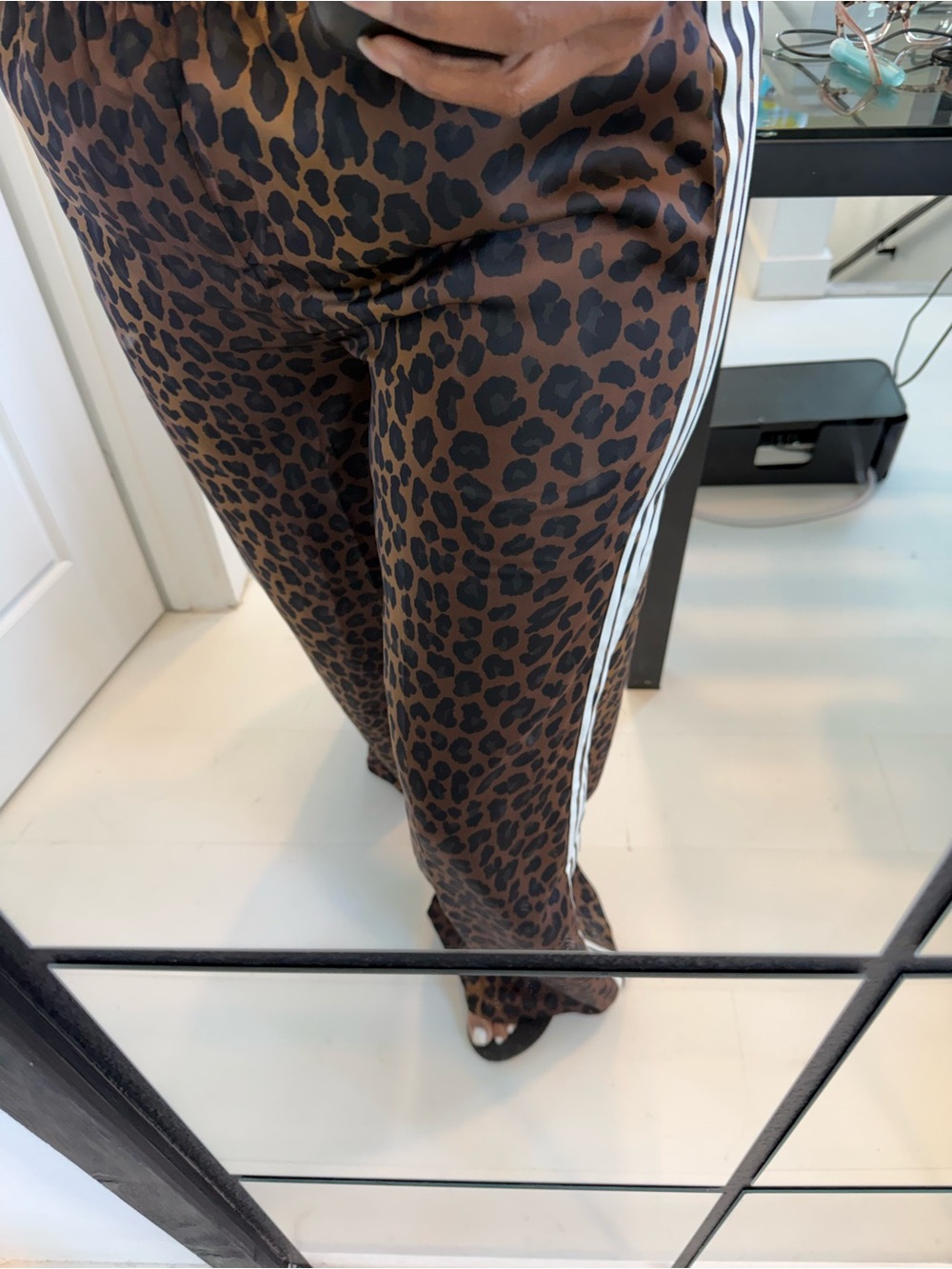 adidas Originals Women's Wide Leg Leopard Print Track Pants in Brown and Black - Picture 3 of 5